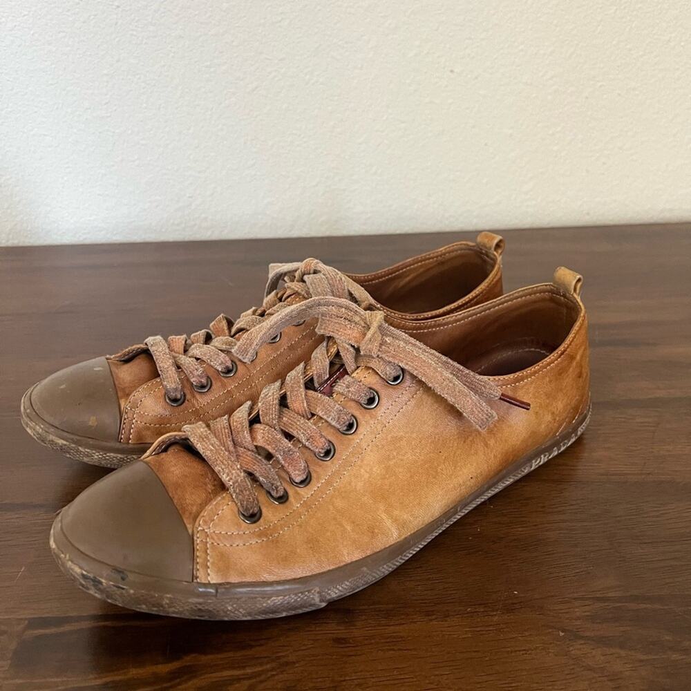 Prada brown leather low top sneakers size 8